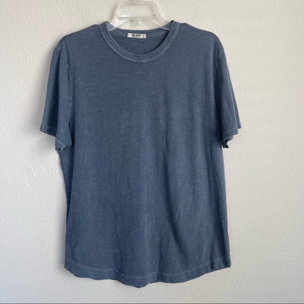 Buck Mason Curved Hem Washed Blue Tee T Shirt